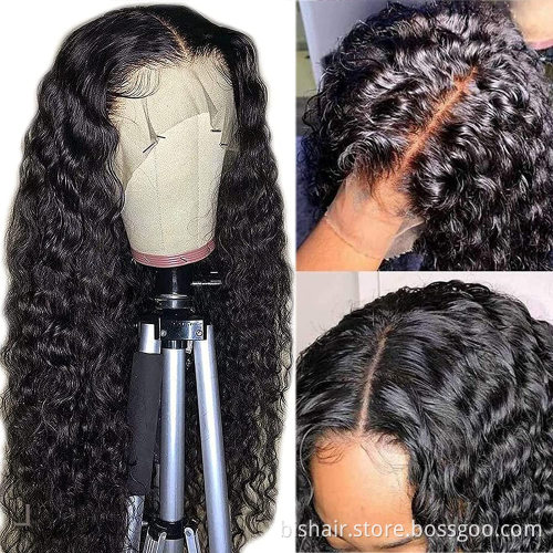 Glue-free real human hair wig water wave 13X4 front lace wig with baby hair 180% density 10A Brazilian natural deep curly wet